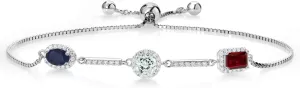 Gem Stone King 925 Sterling Silver Sapphire Aquamarine Garnet and White Created Moissanite Tennis Bracelet For Women By Keren Hanan (2.19 Cttw, Fully Adjustable Up to 9 Inch)