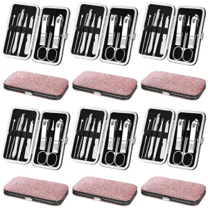 Geosar 12 Sets Manicure Set Nail Clippers Pedicure Kit 8 in 1 Stainless Steel Professional Grooming Kits Nail Care Tools with Travel Case for Men Women(Glitter Pink)
