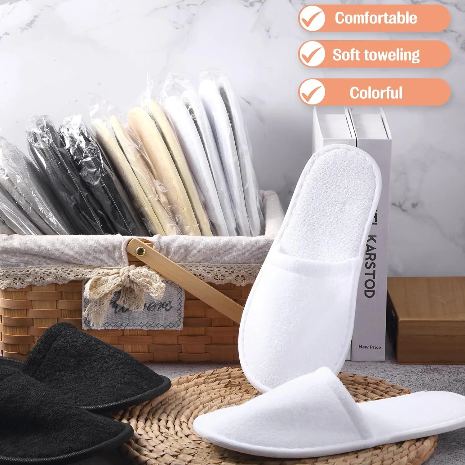 Geyoga 24 Pairs Disposable Slippers for Guests Bulk 2 Size Cotton Hotel Spa House Slippers for Graduation Wedding Party Shoeless Home Travel Individually Wrapped