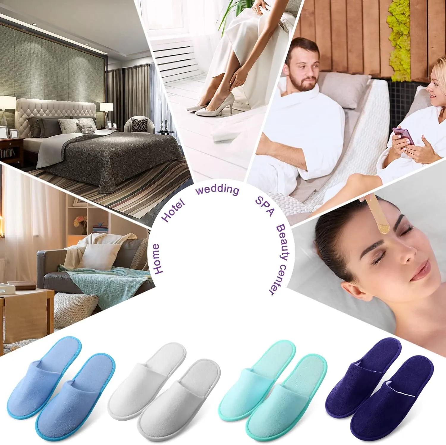 Geyoga 24 Pairs Disposable Slippers for Guests Bulk 2 Size Cotton Hotel Spa House Slippers for Graduation Wedding Party Shoeless Home Travel Individually Wrapped