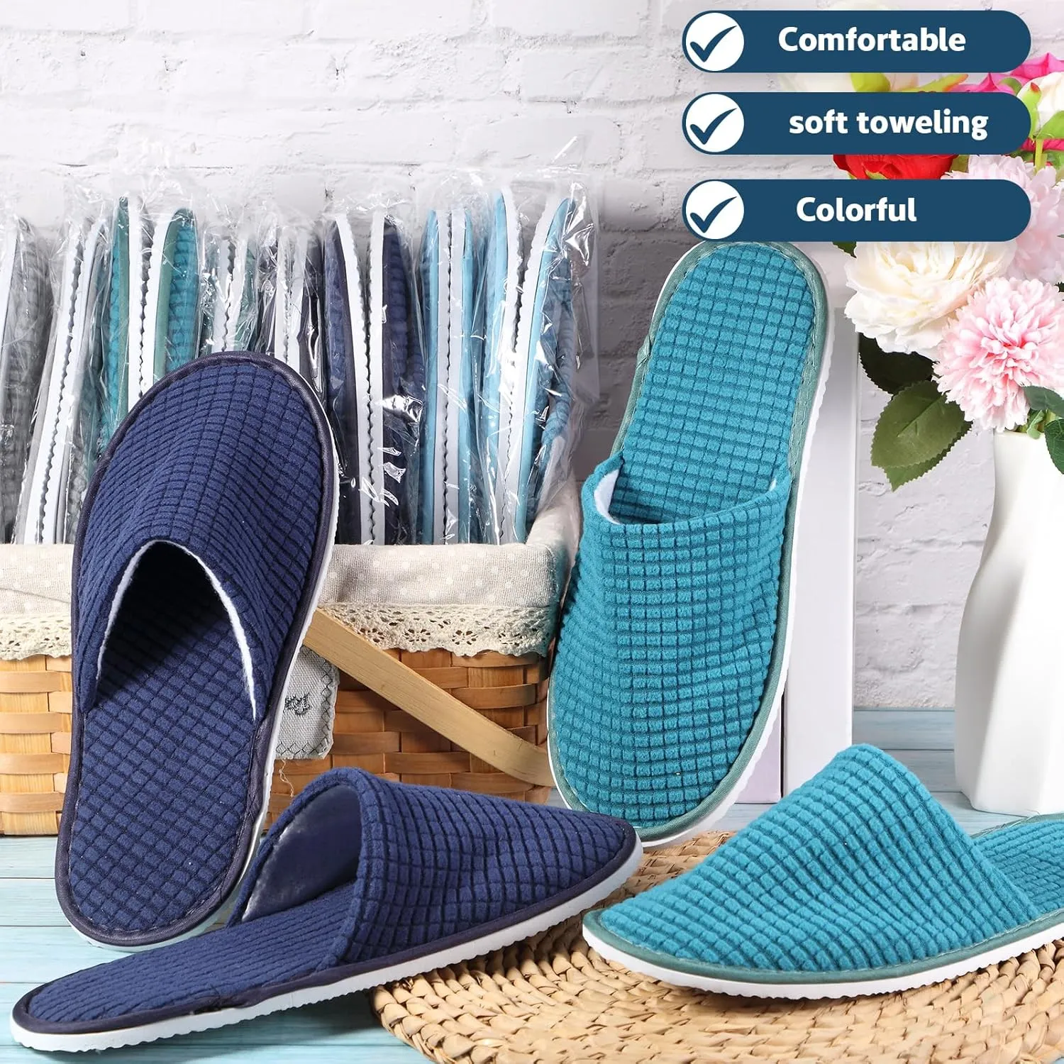 Geyoga 24 Pairs House Slipper for Guest Washable Reusable Soft Non Slip Disposable Slipper for Travel Hotel Spa Wedding Party Shoeless Home Coral Fleece