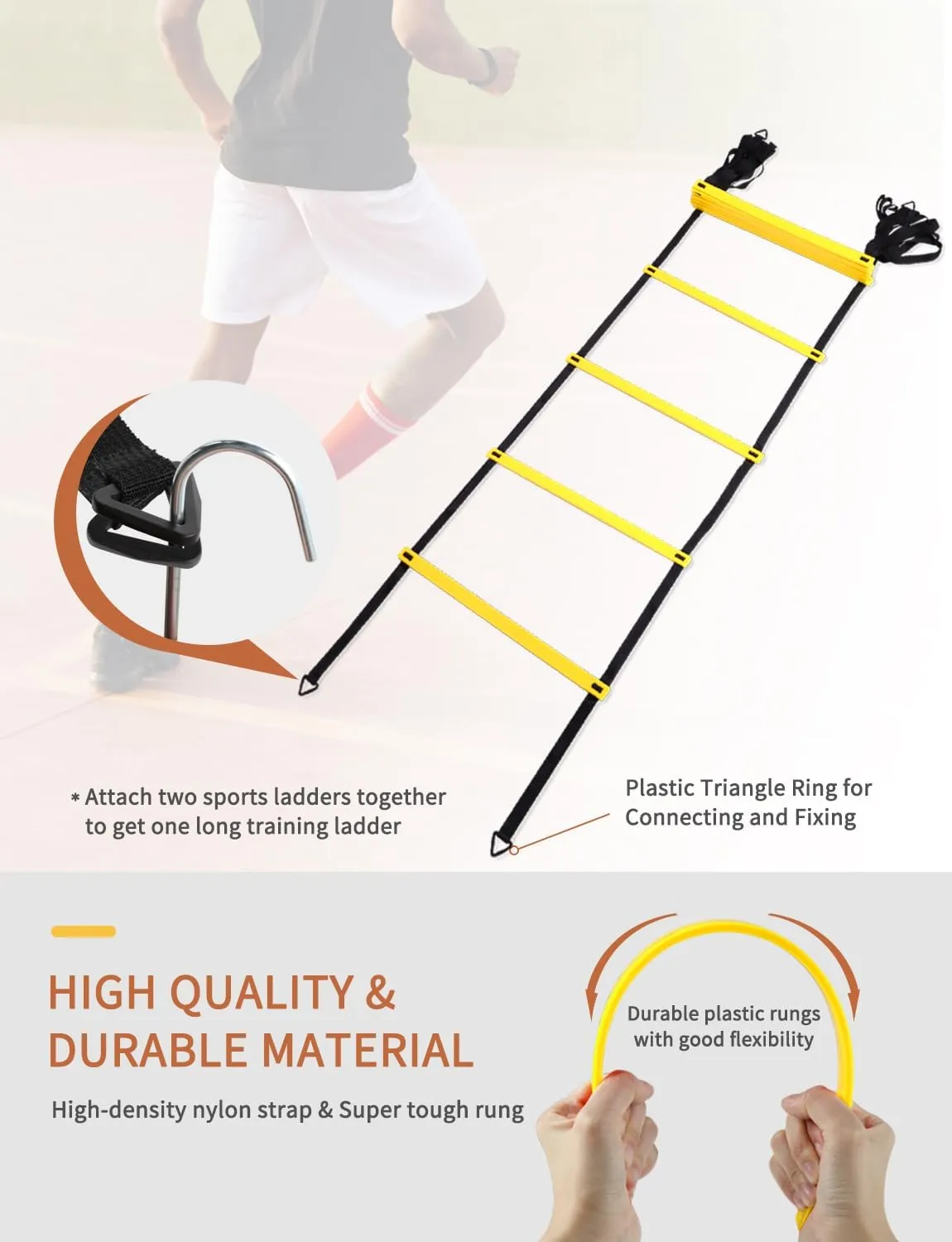 GHB Agility Ladder,Football Training Equipment Set,4 Agility Hurdles, 20 feet12 Rungs Speed Ladder,12 Disc Cones,Resistance Parachute, Jump Rope, 4 Resistance Bands