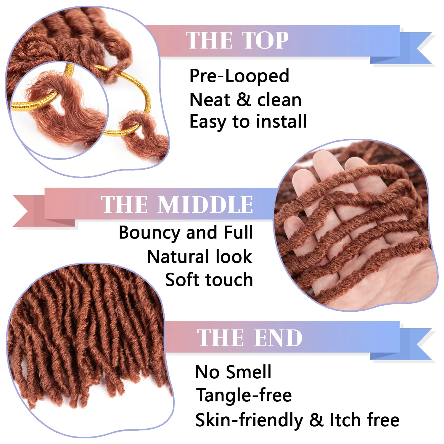 Ginger Faux Locs Crochet Hair Soft Locs 24 inch 7 Packs Braiding Hair Natural Butterfly Locs Crochet Hair For Black Women Goddess Locs Crochet Hair (24 Inch (Pack of 7), 350#)