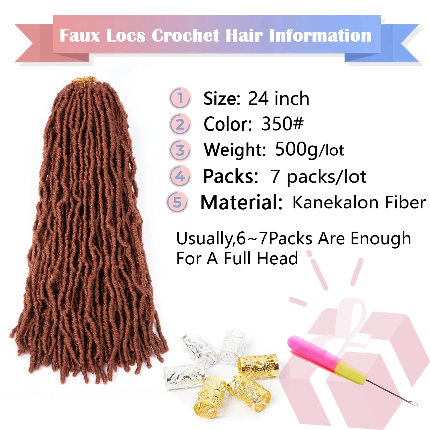 Ginger Faux Locs Crochet Hair Soft Locs 24 inch 7 Packs Braiding Hair Natural Butterfly Locs Crochet Hair For Black Women Goddess Locs Crochet Hair (24 Inch (Pack of 7), 350#)