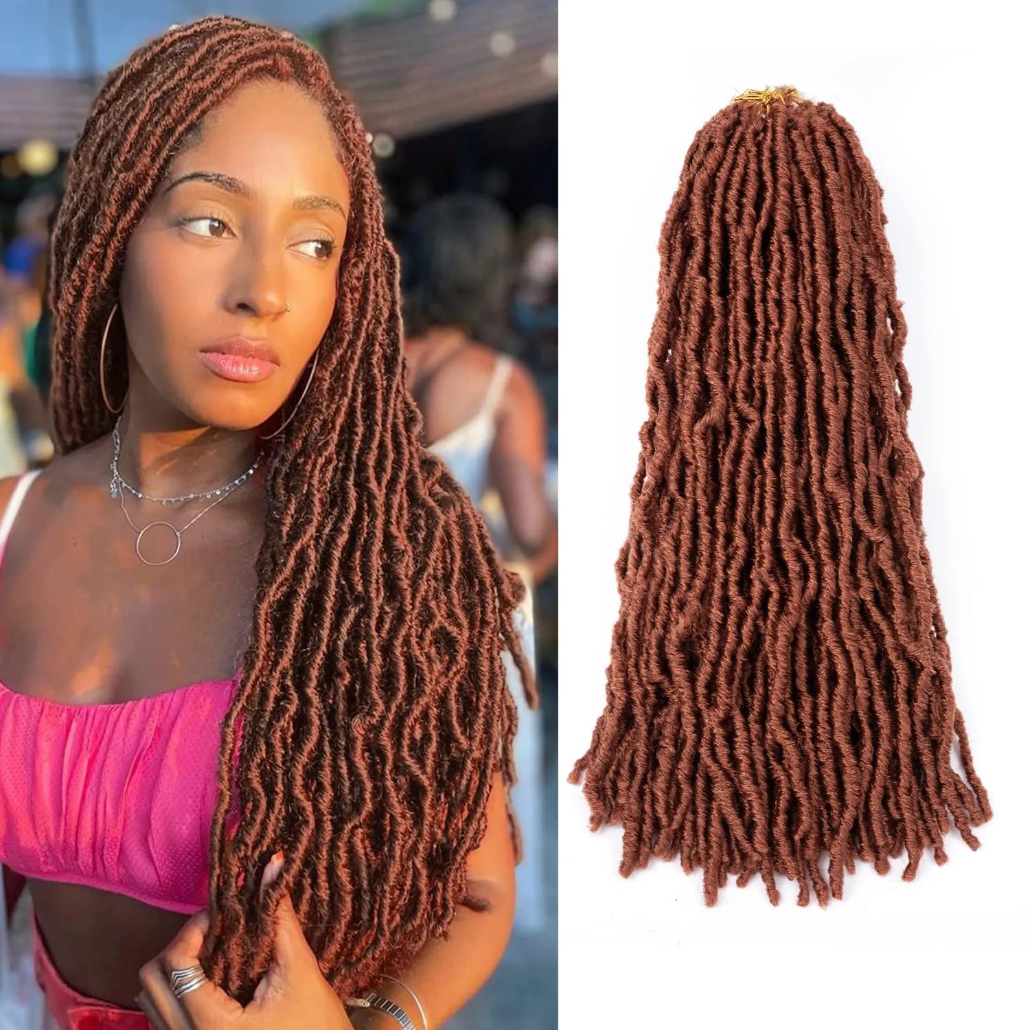 Ginger Faux Locs Crochet Hair Soft Locs 24 inch 7 Packs Braiding Hair Natural Butterfly Locs Crochet Hair For Black Women Goddess Locs Crochet Hair (24 Inch (Pack of 7), 350#)