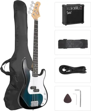 GLARRY Full Size Electric Bass Guitar with 20W AMP, 4 String Beginner Starter Kit with Accessories including Cable, Strap, Bag for Kids and Adults (Dark blue)