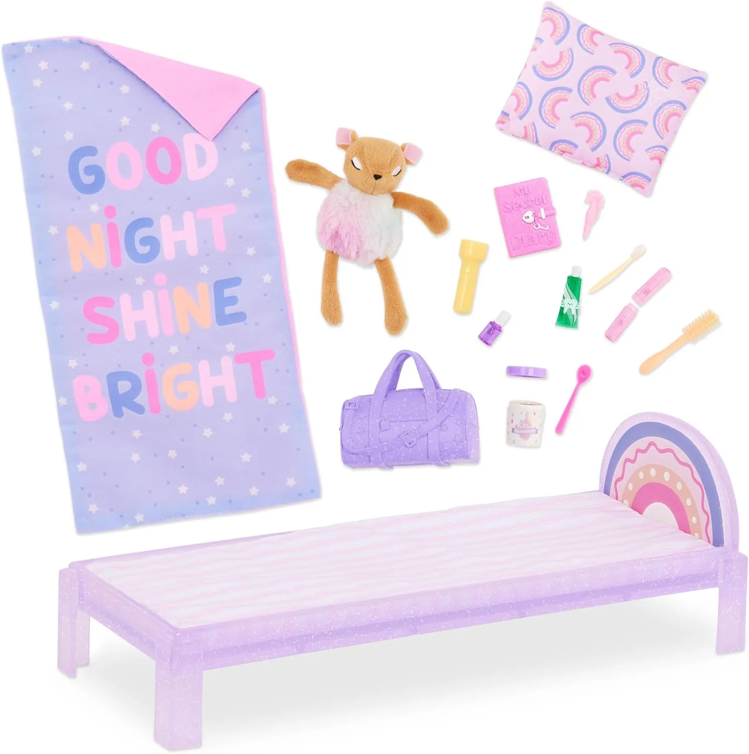 Glitter Girls – 14-inch Bendable Doll – Pink Hair & Violet Eyes – Onesie Clothes for Dolls – Onesie Clothes for Dolls – Toys for Kids 3 Years  – Rafa & GG Bedtime Playset