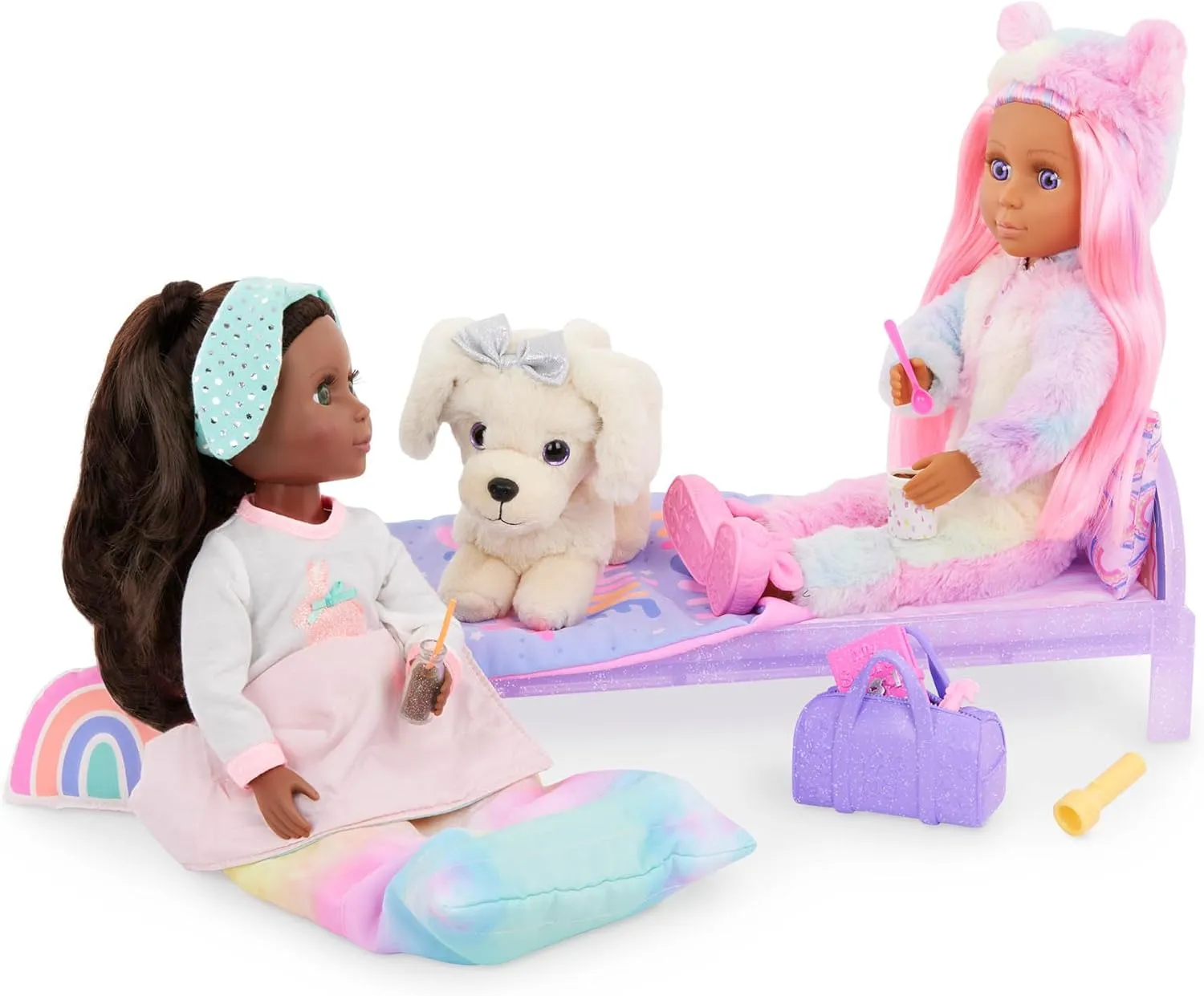 Glitter Girls – 14-inch Bendable Doll – Pink Hair & Violet Eyes – Onesie Clothes for Dolls – Onesie Clothes for Dolls – Toys for Kids 3 Years  – Rafa & GG Bedtime Playset