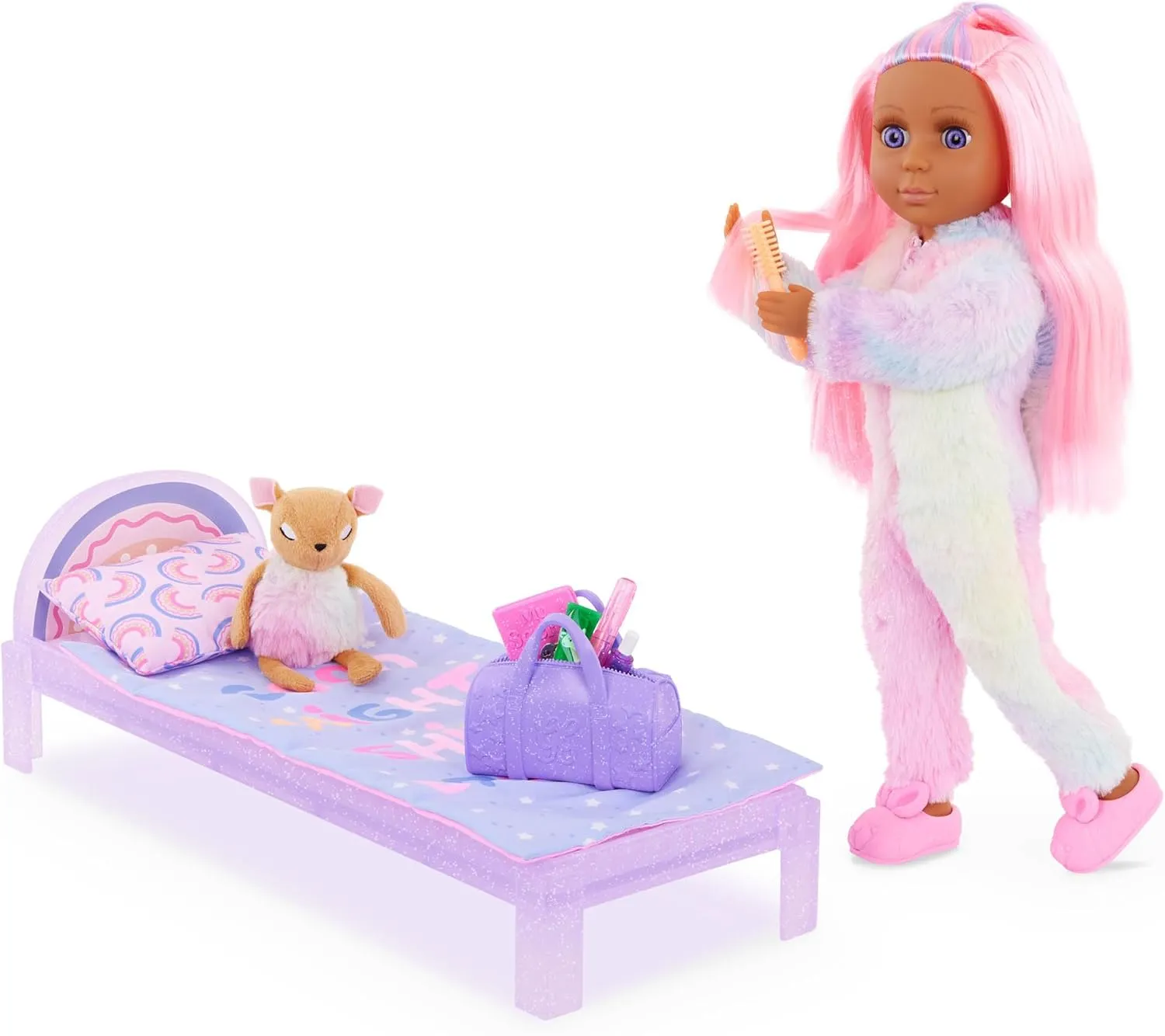 Glitter Girls – 14-inch Bendable Doll – Pink Hair & Violet Eyes – Onesie Clothes for Dolls – Onesie Clothes for Dolls – Toys for Kids 3 Years  – Rafa & GG Bedtime Playset
