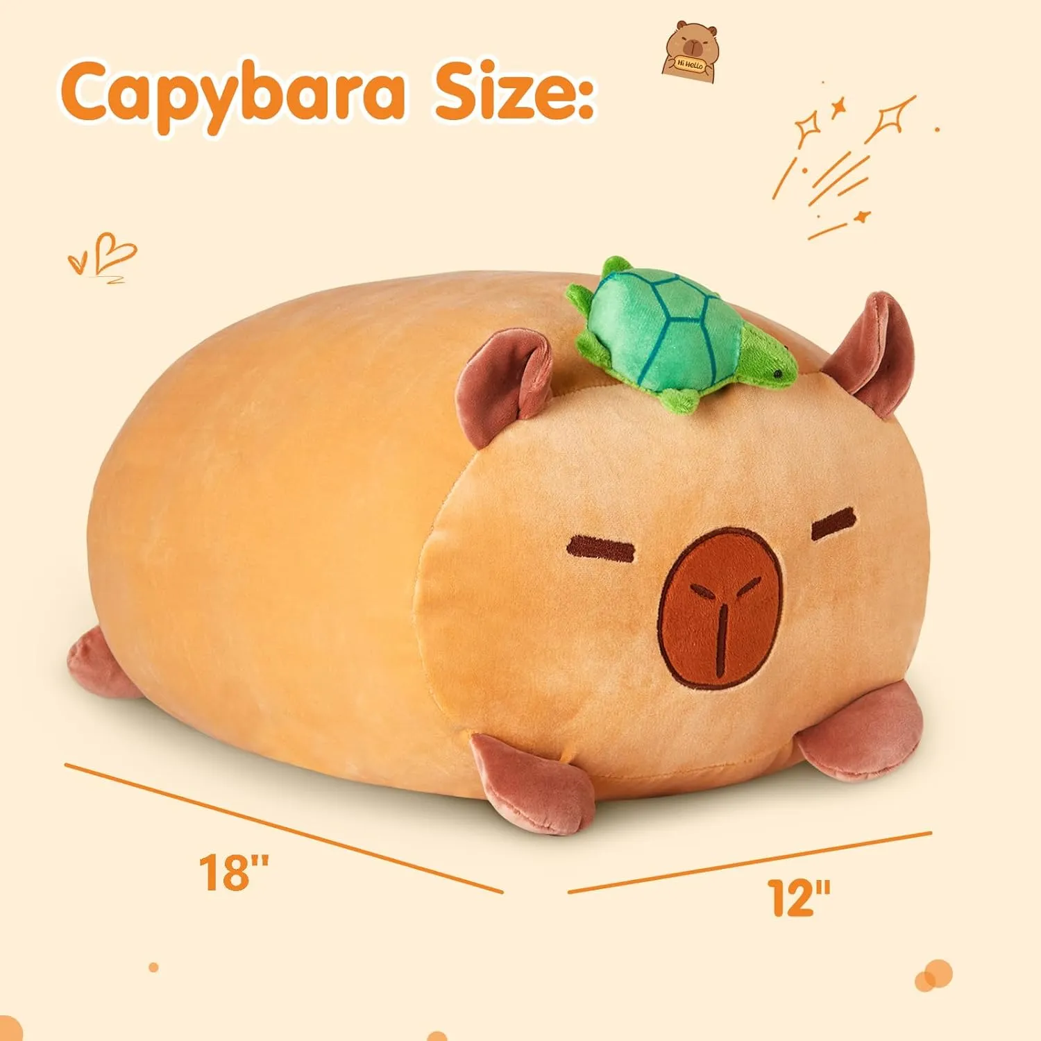 Glow Guards Stackable Original 18‘’ Capybara Plush Pillow,Cute Capybara Plush Stuffed Animal,Soft Capybara Plush Toy,Kids Sleeping Kawaii Pillow,Birthday Gifts for Boys Girls Kids,Capybara with Turtle