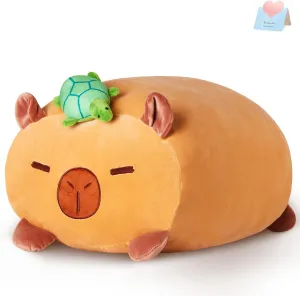 Glow Guards Stackable Original 18‘’ Capybara Plush Pillow,Cute Capybara Plush Stuffed Animal,Soft Capybara Plush Toy,Kids Sleeping Kawaii Pillow,Birthday Gifts for Boys Girls Kids,Capybara with Turtle
