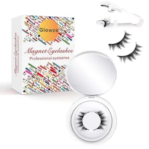 Glowze Magnetic Eyelashes, No Glue Double Sided Magnetic Eyelashes Reusable, Slim False Eyelash Kit with Applicator (Simple)