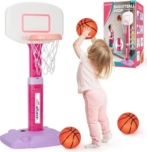 GMAOPHY Toddler Basketball Hoop Indoor/Outdoor, Adjustable Pink Mini Hoop with 3 Balls, Ages 1-3