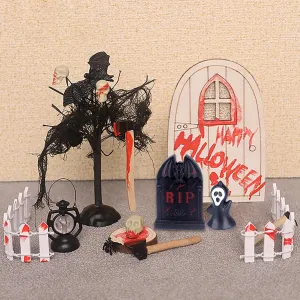 Gnome Accessories Halloween, Halloween Dollhouse Decoration, Halloween Decoration, Miniature Dollhouse Set, Wooden Door, Bats, Spider, Pumpkin, Ghost Halloween Party Decoration