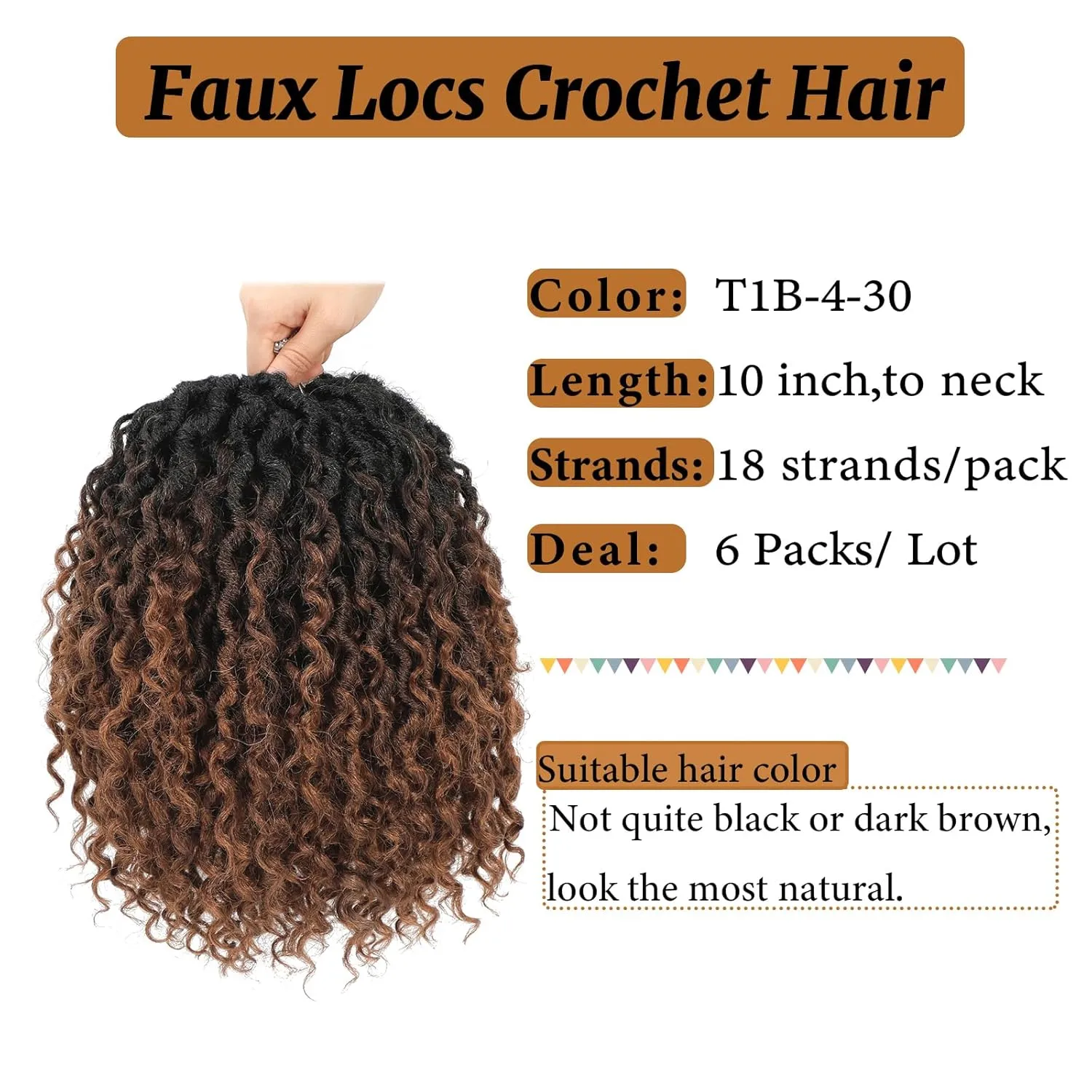 Goddess Locs Crochet Hair 10 Inch PreLooped Crochet Hair for Black Women 6 Packs Crochet Faux Locs With Curly Ends Ombre Brown T1b/4/30