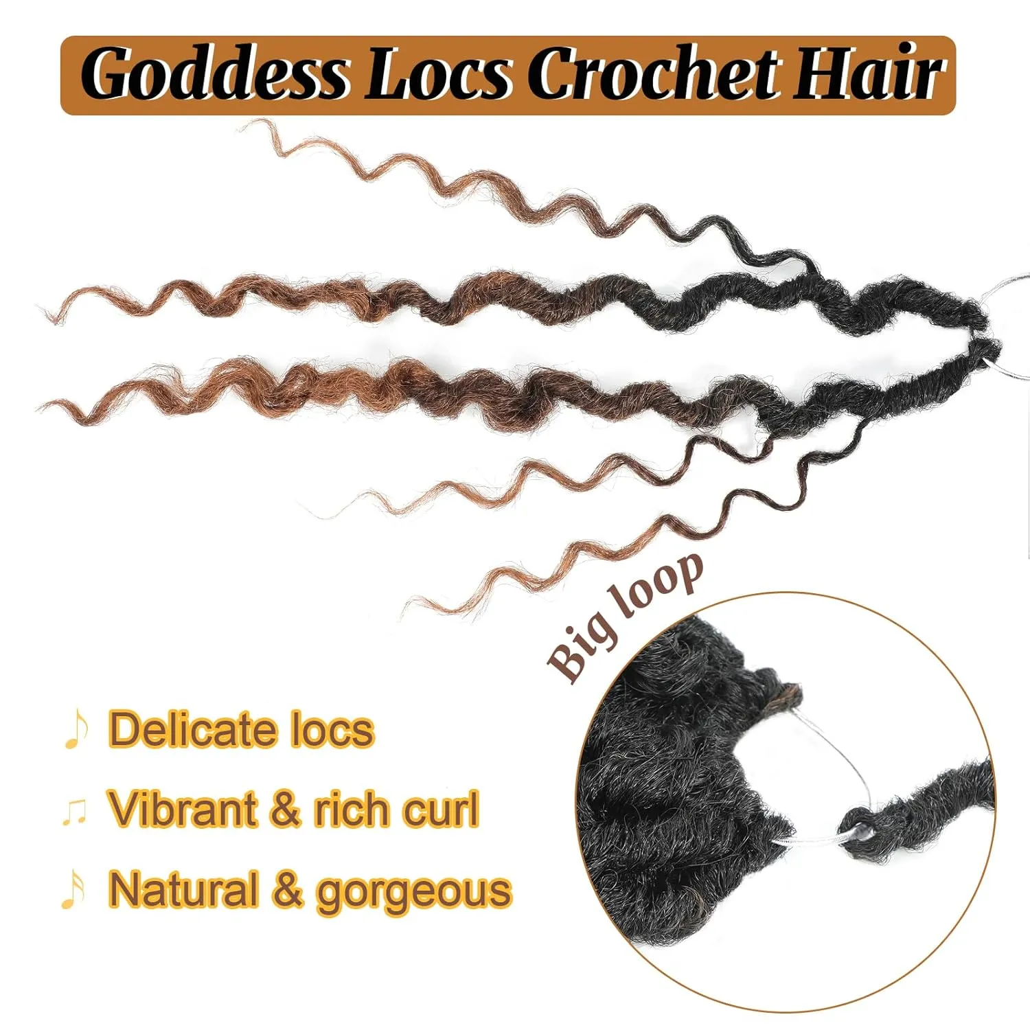 Goddess Locs Crochet Hair 10 Inch PreLooped Crochet Hair for Black Women 6 Packs Crochet Faux Locs With Curly Ends Ombre Brown T1b/4/30