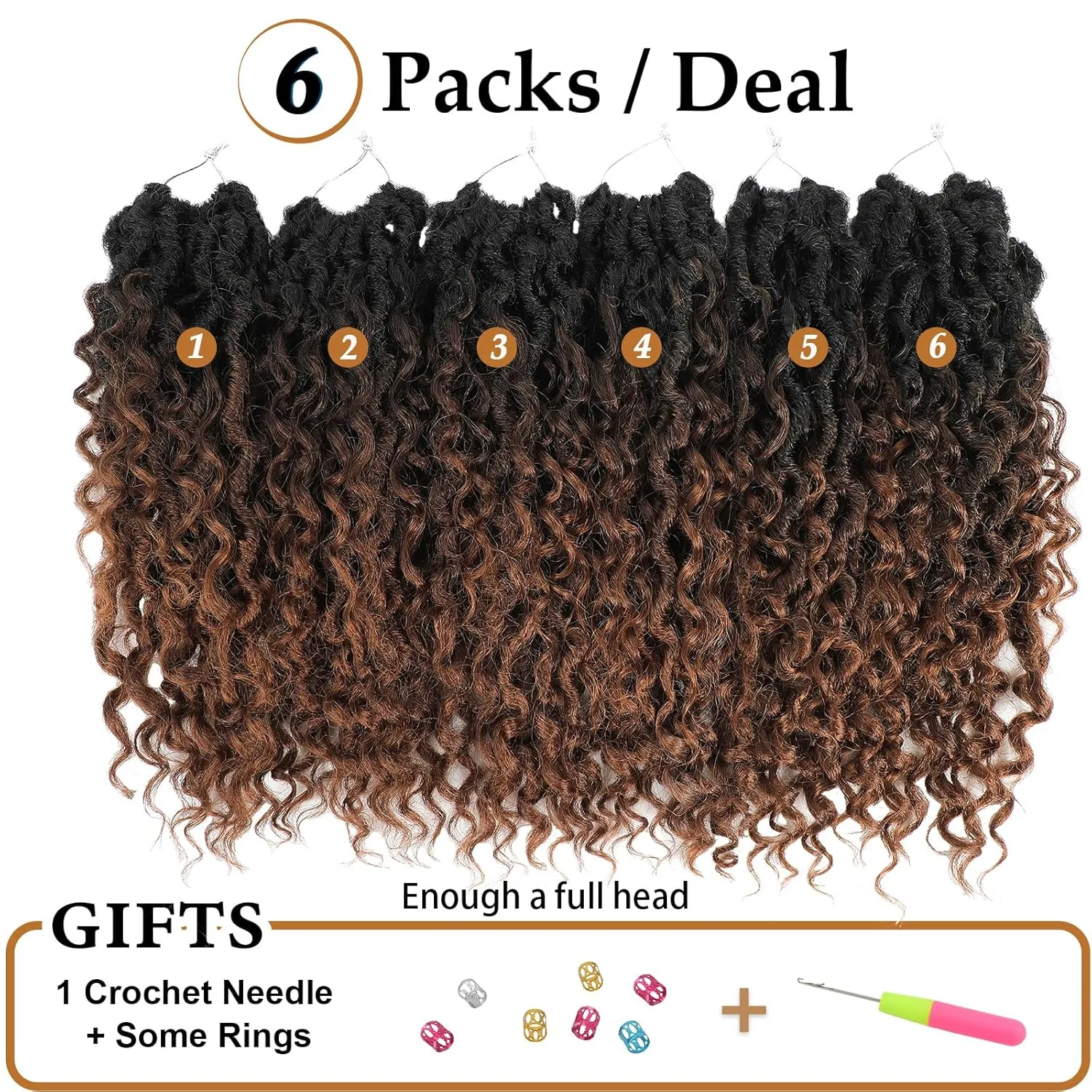 Goddess Locs Crochet Hair 10 Inch PreLooped Crochet Hair for Black Women 6 Packs Crochet Faux Locs With Curly Ends Ombre Brown T1b/4/30