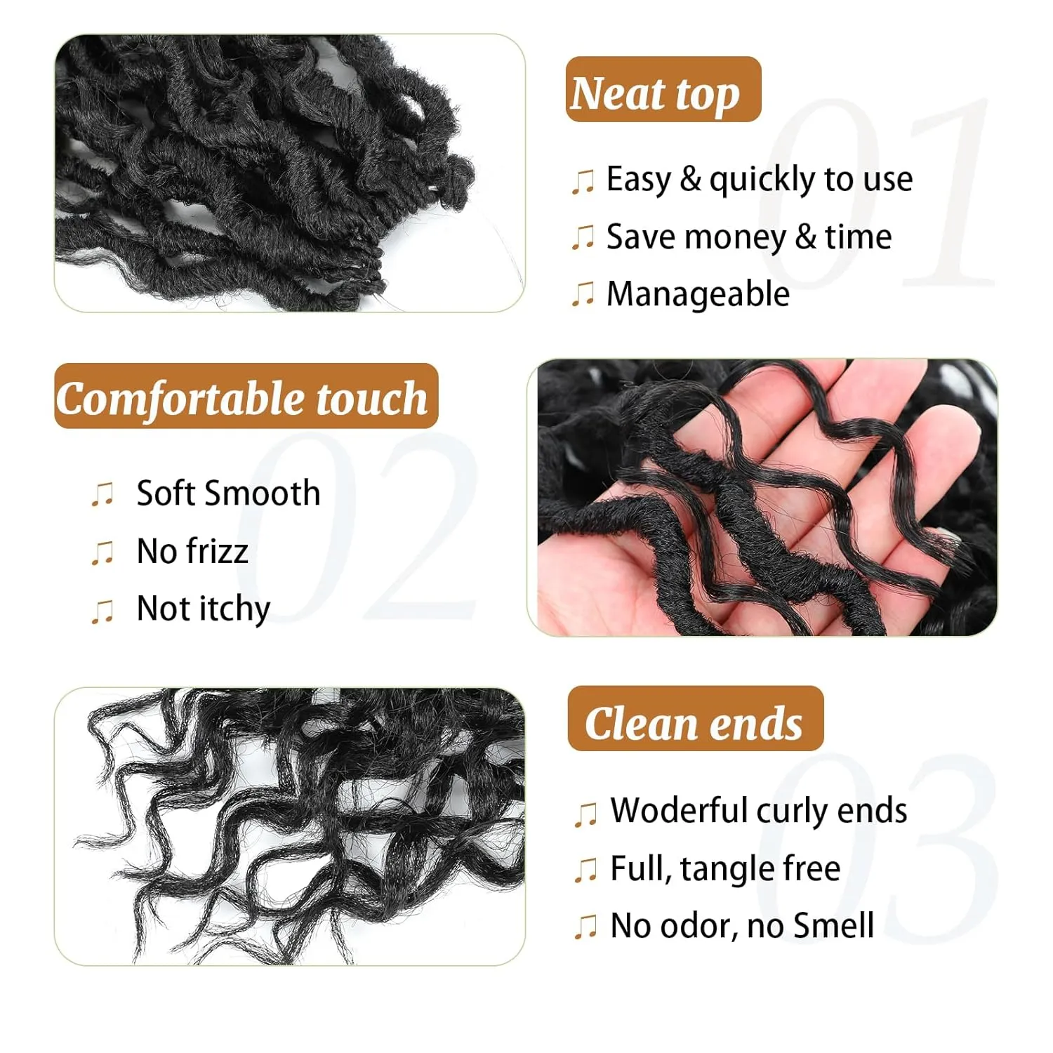 Goddess Locs Crochet Hair 12 Inch Faux Locs Crochet Hair for Black Women Pre looped 6 Packs Boho Crochet Locs with Curly Ends 1B