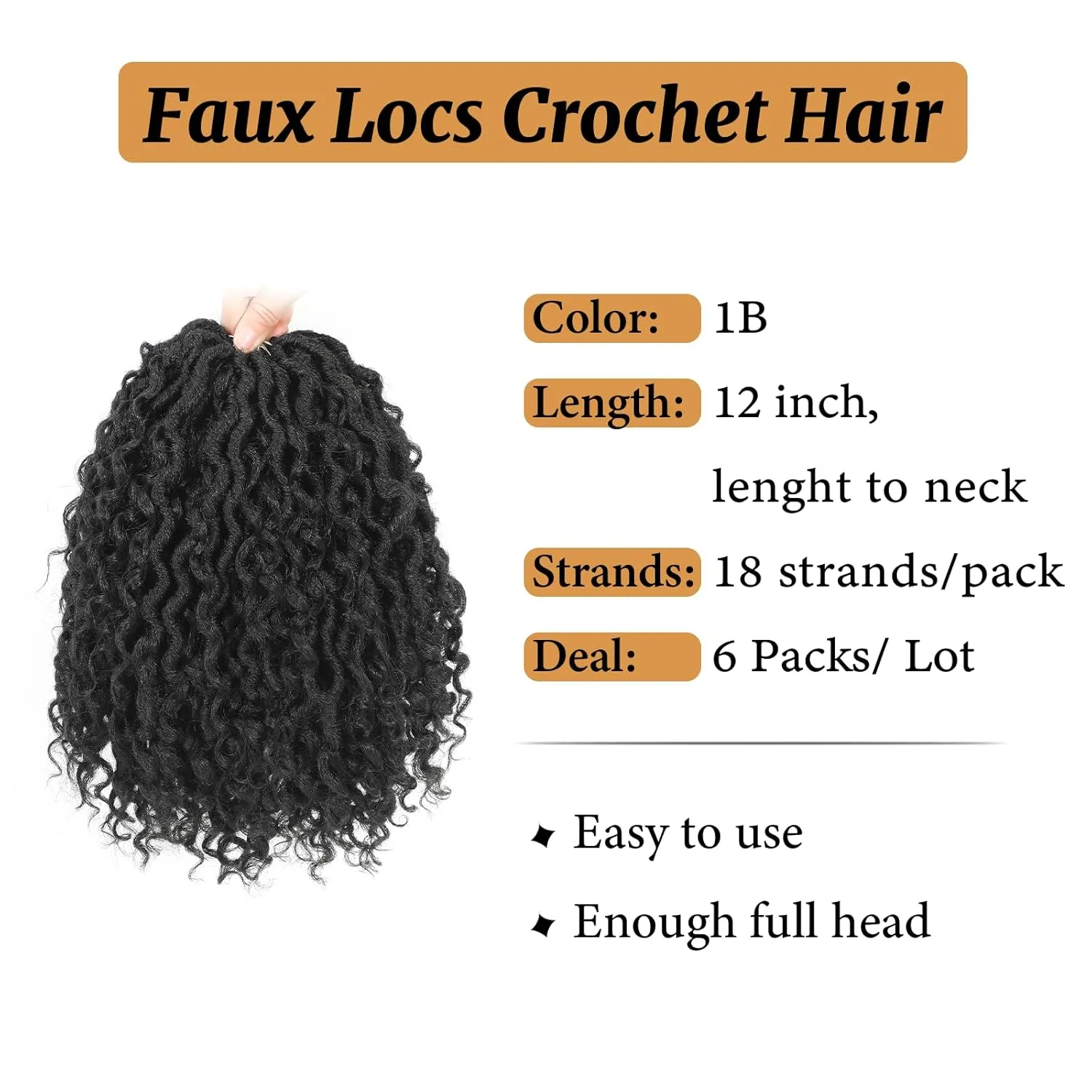 Goddess Locs Crochet Hair 12 Inch Faux Locs Crochet Hair for Black Women Pre looped 6 Packs Boho Crochet Locs with Curly Ends 1B