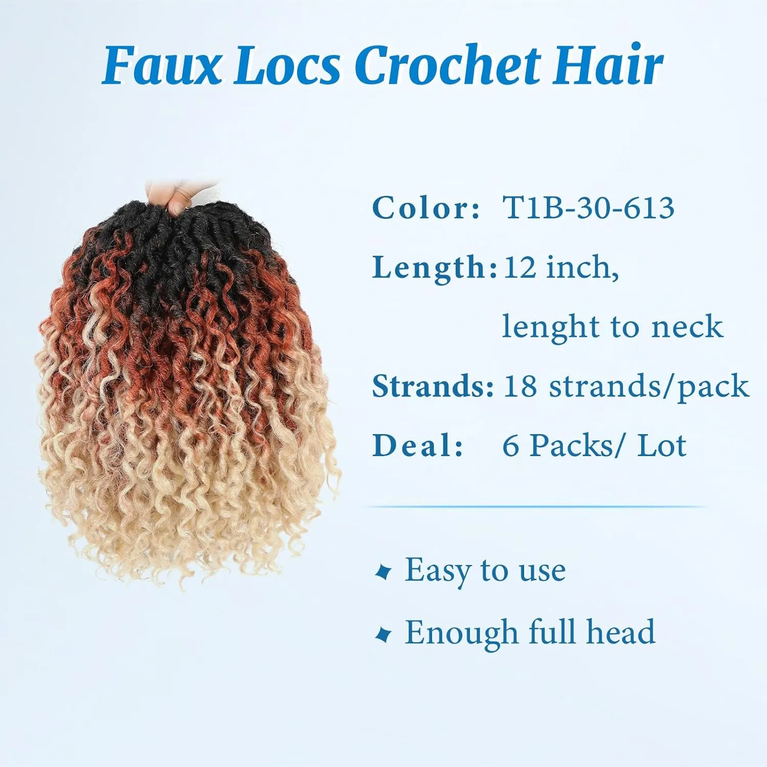Goddess Locs Crochet Hair 12 Inch Goddess Faux Locs Crochet Hair for Black Women Long-Lasting & Low-Maintenance 6 Packs Blond Boho Crochet Locs with Curly Ends for Full Head