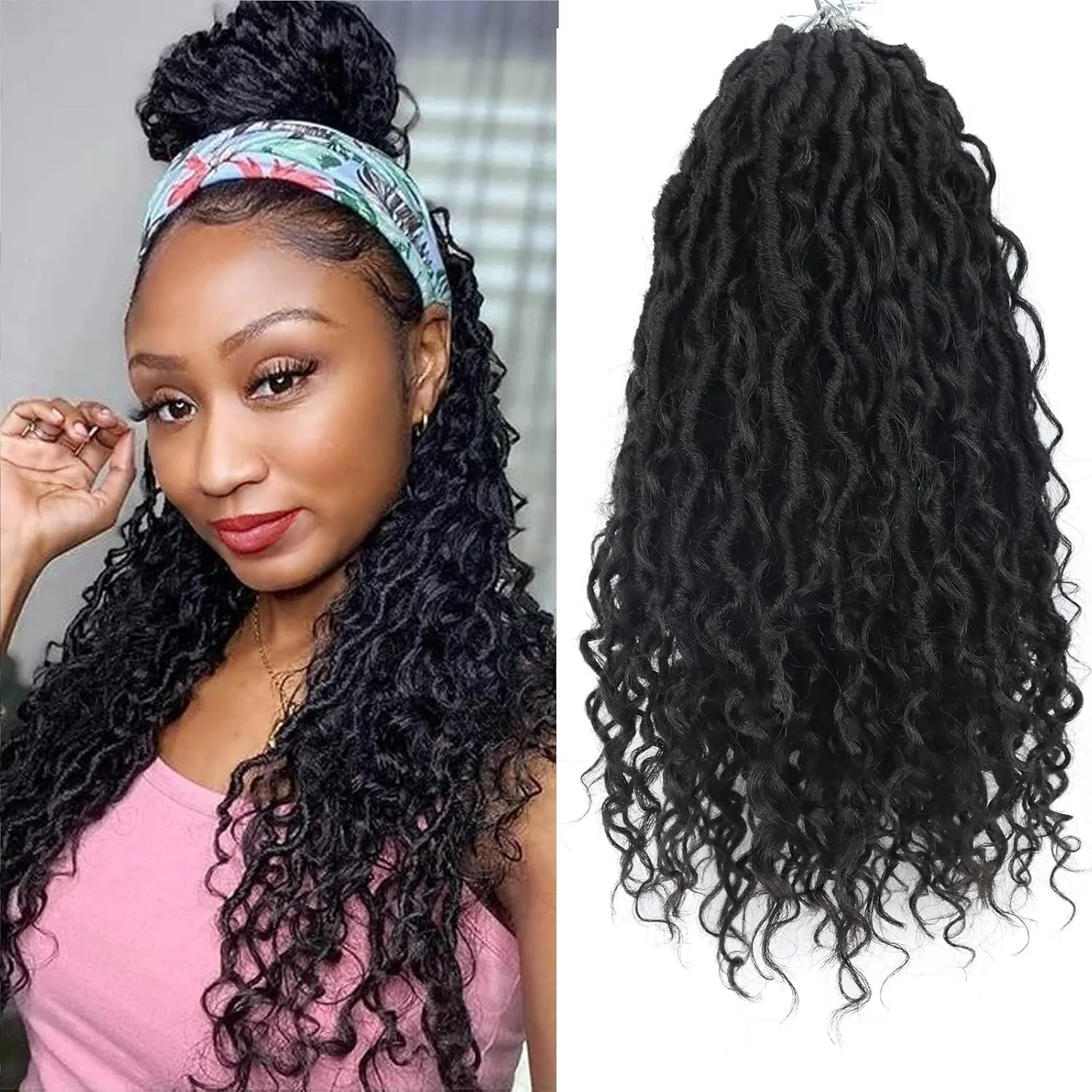 Goddess Locs Crochet Hair, 14 Inch 7 Packs Faux Locs Crochet Braids Hair For Black Women, Pre Looped Crochet Goddess Fauxs Locs Braiding Hair Extensions (14 Inch, 7packs, 1B）