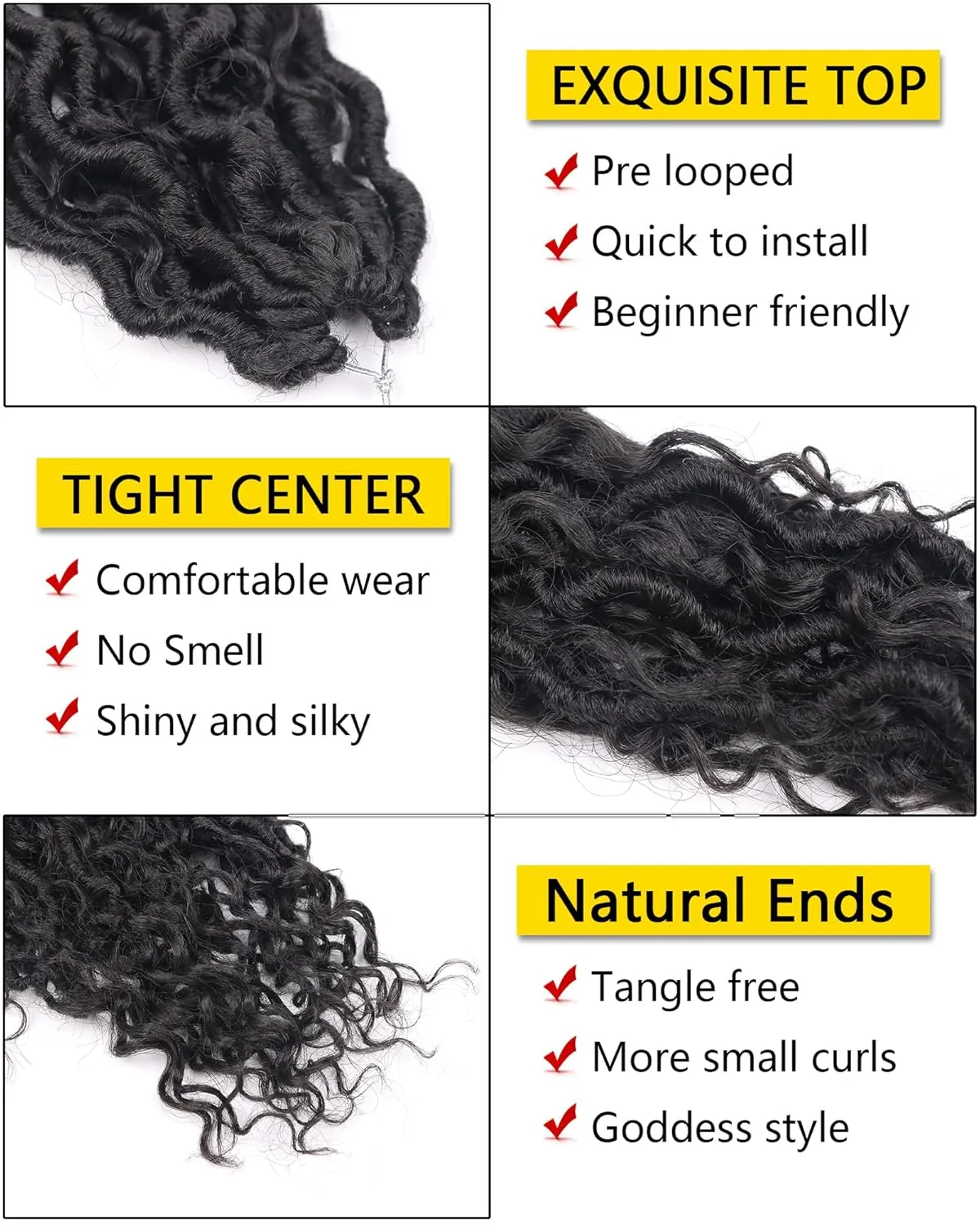Goddess Locs Crochet Hair, 14 Inch 7 Packs Faux Locs Crochet Braids Hair For Black Women, Pre Looped Crochet Goddess Fauxs Locs Braiding Hair Extensions (14 Inch, 7packs, 1B）