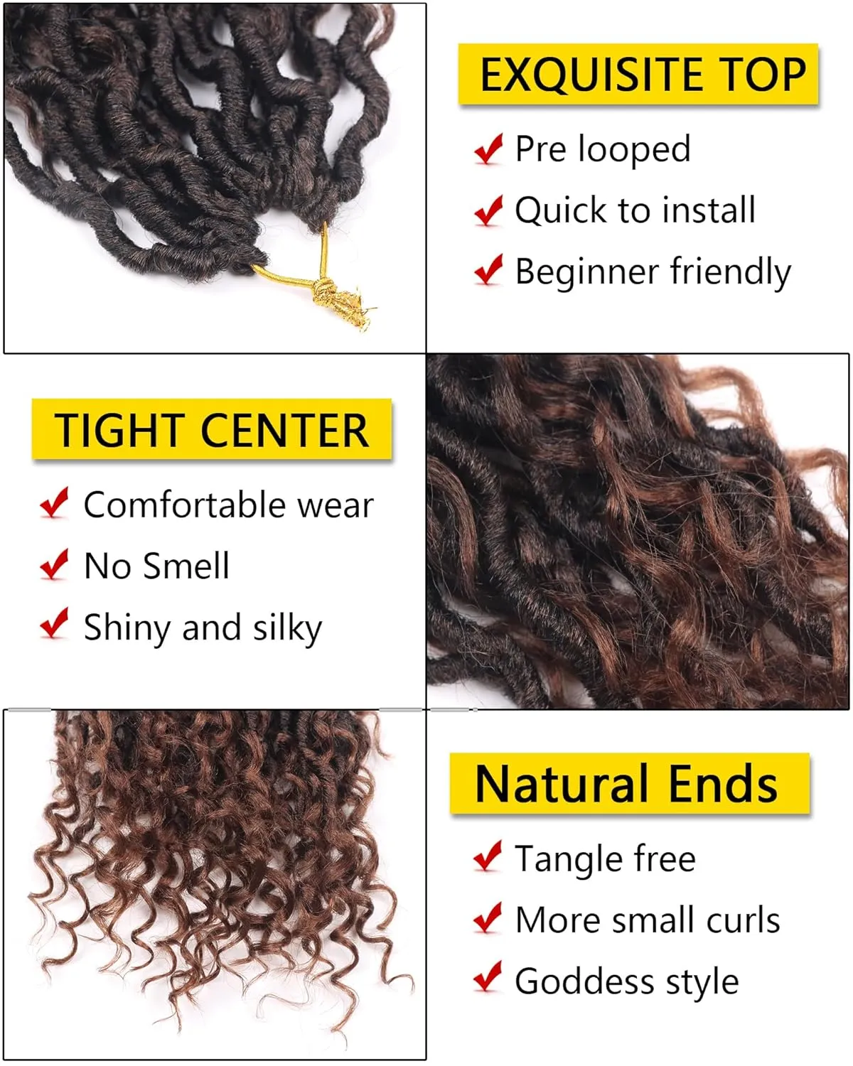 Goddess Locs Crochet Hair 14 Inch, 7 Packs Pre Looped Bohemian Faux Locs Crochet Hair For Black Women, Boho Style Synthetic Crochet Locs Braids (14 Inch, 7 Packs, T1B30)