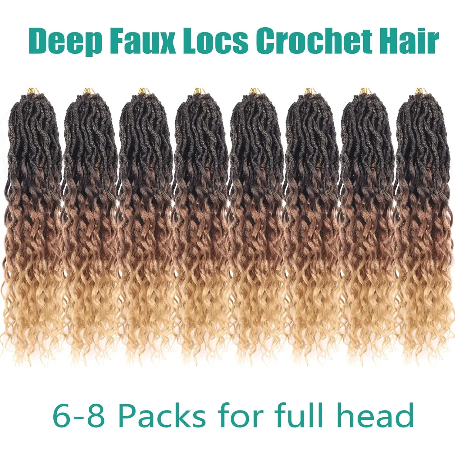 Goddess Locs Crochet Hair 18 Inch 8 Packs Soft Faux Locs Crochet Hair for Black Women Pre Looped Deep Wave Crochet Braids with Curly Ends Synthetic Hair Extensions (18 Inch/Pack of 8, 1B/30/27)