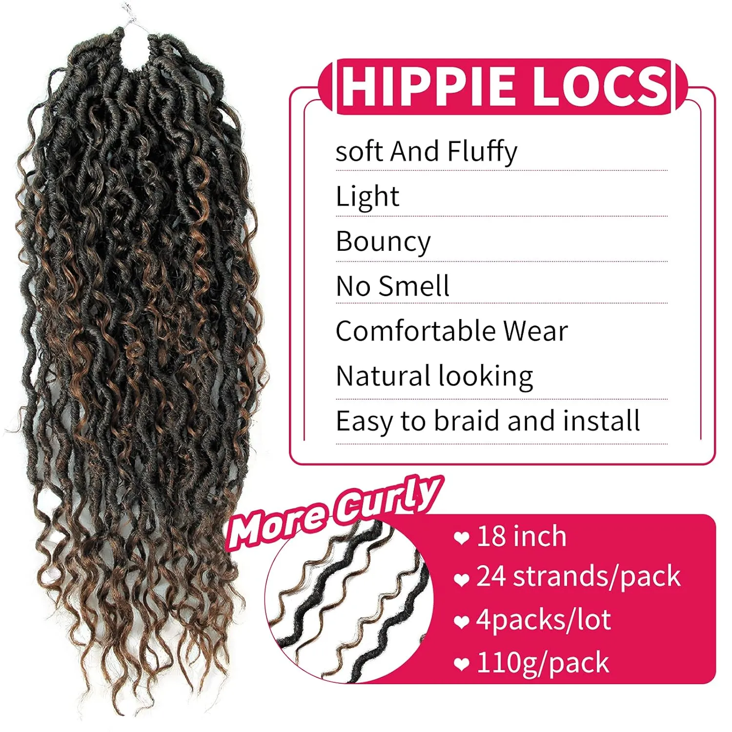 Goddess Locs Crochet Hair 18Inch Pre Looped Curly Faux Locs Crochet Hair,Hippie Locs Fauxlocs Bohemian Crochet Braids Hair for Black Women 4Packs(1B/30, 18inch) …