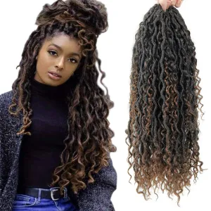 Goddess Locs Crochet Hair 18Inch Pre Looped Curly Faux Locs Crochet Hair,Hippie Locs Fauxlocs Bohemian Crochet Braids Hair for Black Women 4Packs(1B/30, 18inch) …