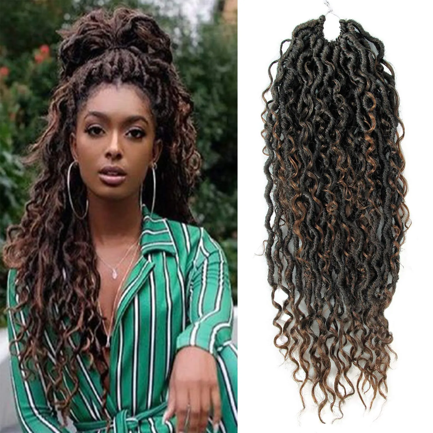Goddess Locs Crochet Hair 18Inch Pre Looped Curly Faux Locs Crochet Hair,Hippie Locs Fauxlocs Bohemian Crochet Braids Hair for Black Women 4Packs(1B/30, 18inch) …