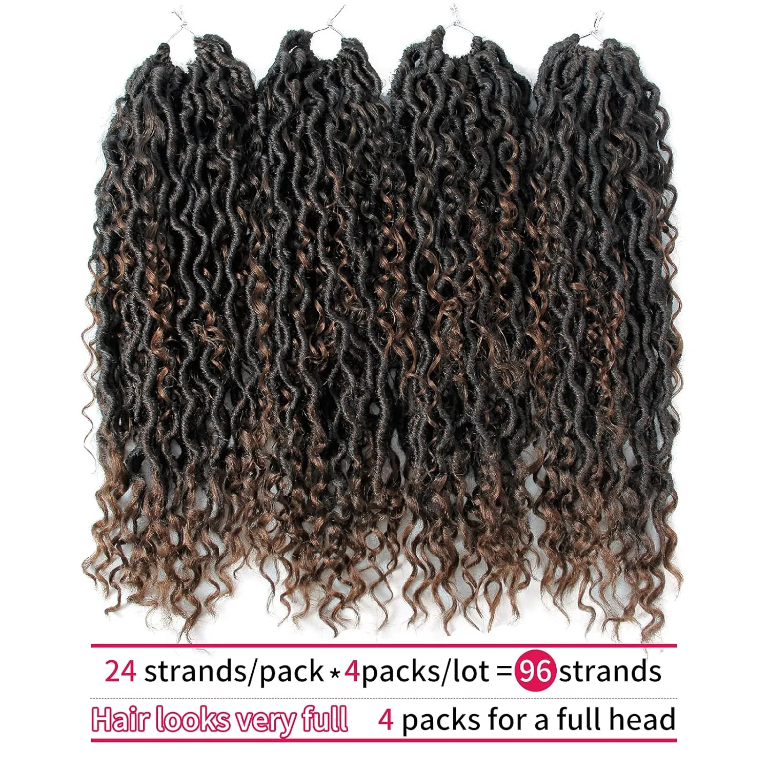 Goddess Locs Crochet Hair 18Inch Pre Looped Curly Faux Locs Crochet Hair,Hippie Locs Fauxlocs Bohemian Crochet Braids Hair for Black Women 4Packs(1B/30, 18inch) …