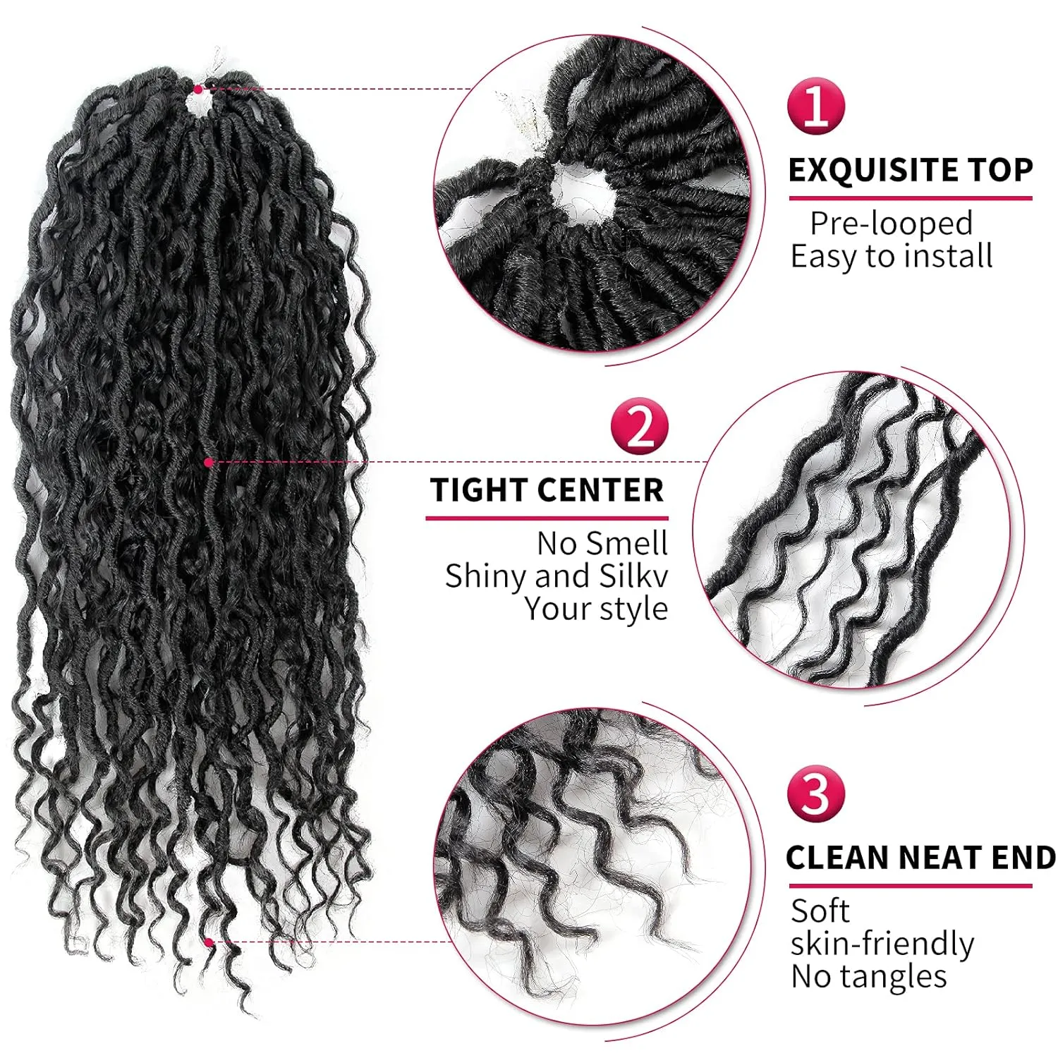 Goddess Locs Crochet Hair 18Inch Pre-looped River Faux Locs Curly Faux loc Bohemian Soft Boho Crochet Braids 4Packs(1B, 18inch)