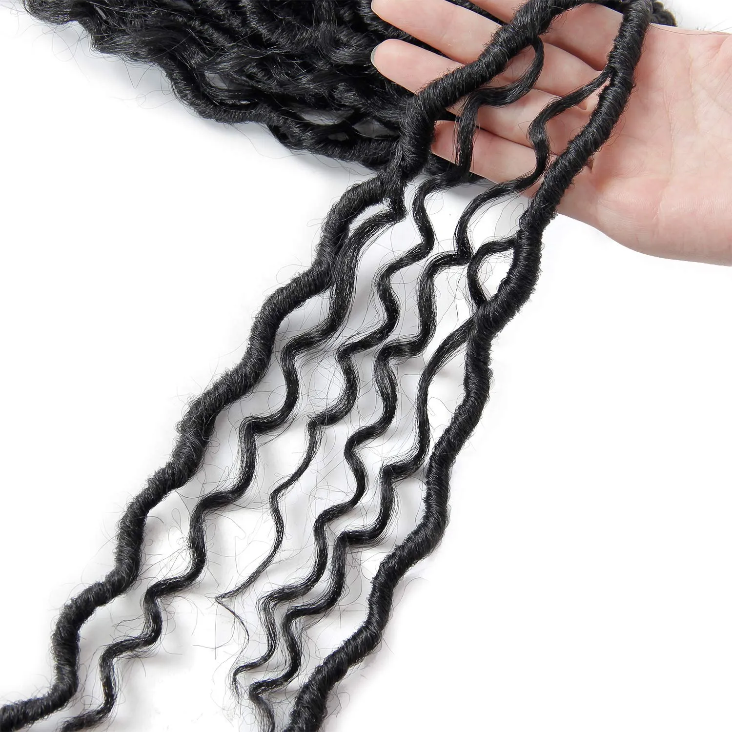 Goddess Locs Crochet Hair 18Inch Pre-looped River Faux Locs Curly Faux loc Bohemian Soft Boho Crochet Braids 4Packs(1B, 18inch)