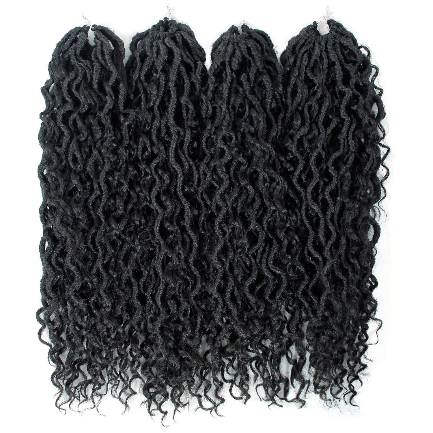Goddess Locs Crochet Hair 18Inch Pre-looped River Faux Locs Curly Faux loc Bohemian Soft Boho Crochet Braids 4Packs(1B, 18inch)