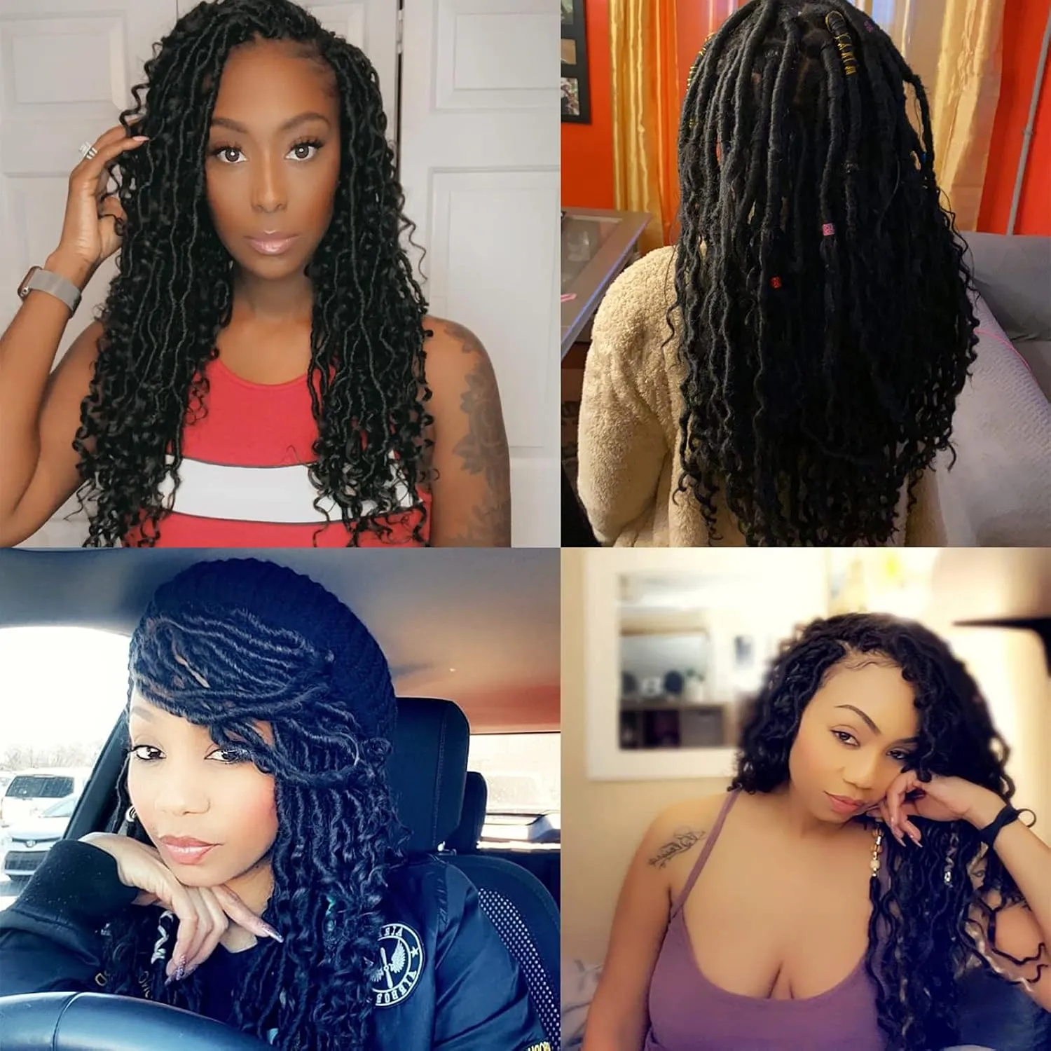 Goddess Locs Crochet Hair 18Inch Pre-looped River Faux Locs Curly Faux loc Bohemian Soft Boho Crochet Braids 4Packs(1B, 18inch)