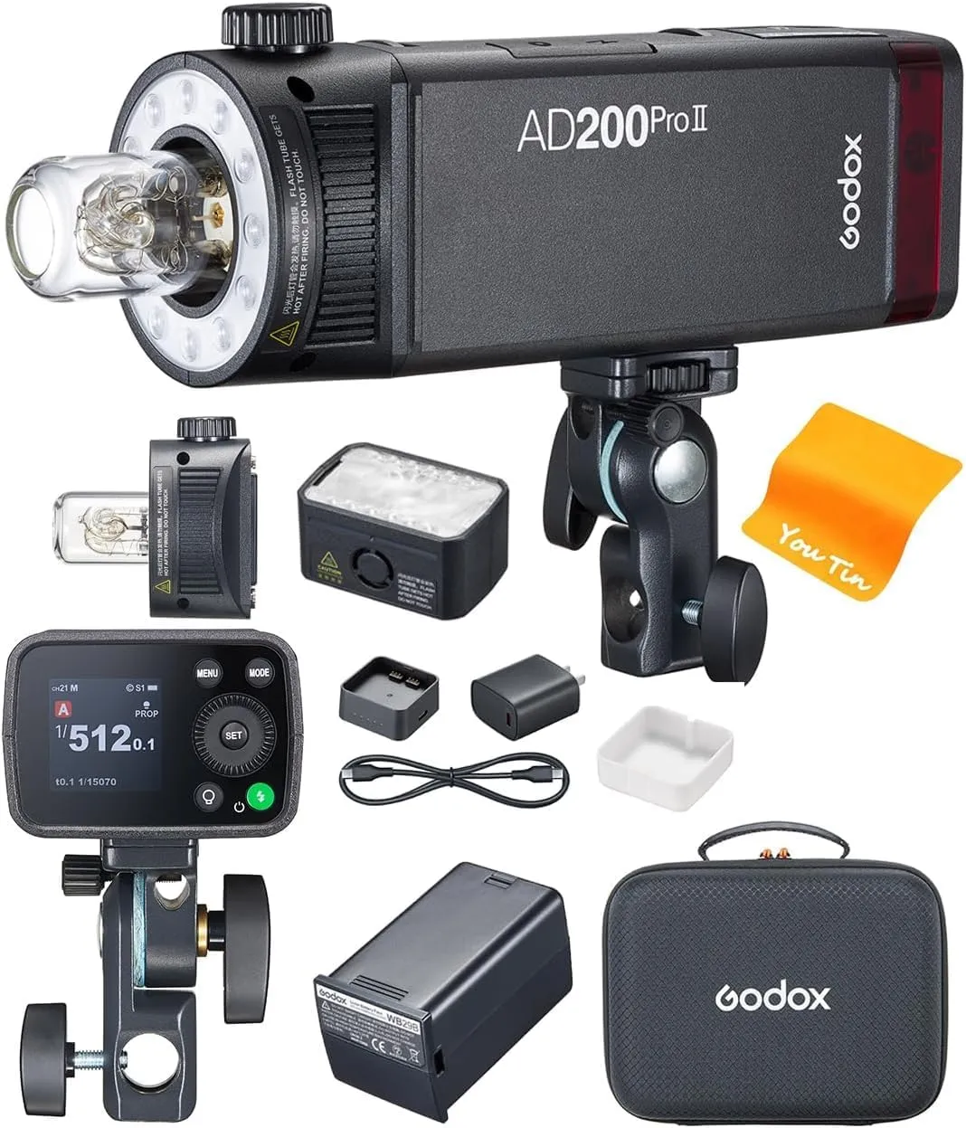 Godox AD200 Pro II AD200Pro II Flash Strobe Monolight, One-Tap sync with X3 Trigger, Bi-Color LED Modeling Lamp,1/512 to 1/1 in 0.1 Increment Steps, 0.01-1.8s Recycle time,16 Color Groups Indicator