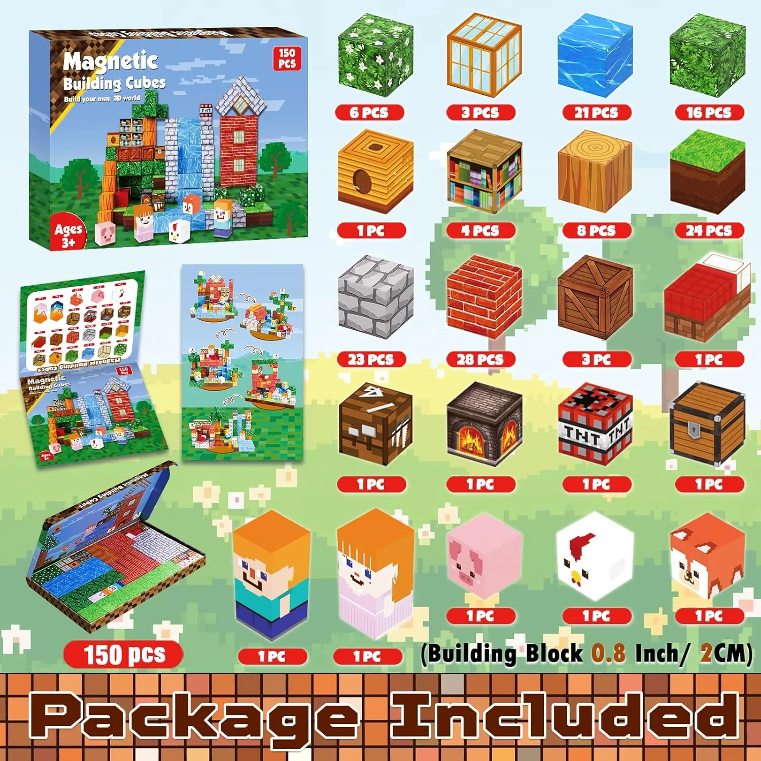 Goody King Magnetic Building Blocks|150PCS Magnetic Building Cube Game, Constructions Toys for Boys & Girls Age 3-4,5-8 9 10,STEM Montessori Stacking Toy, Sensory Tiles Birthday for Toddlers