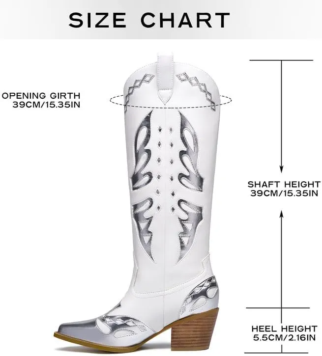 GOSERCE Women's Western Pointed toe Metallic Mid-Calf Cowboy Boots Knee High Cowgirl Boots Colorful sparkly Boots