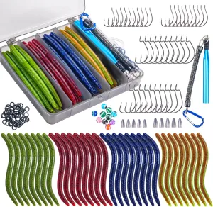 Goture Wacky Worm Fishing Lure Kit with Soft Plastics, Wacky Rig Tools, O-Rings, Worm & Drop Shot Hooks, Beads, Weights & Tackle Box