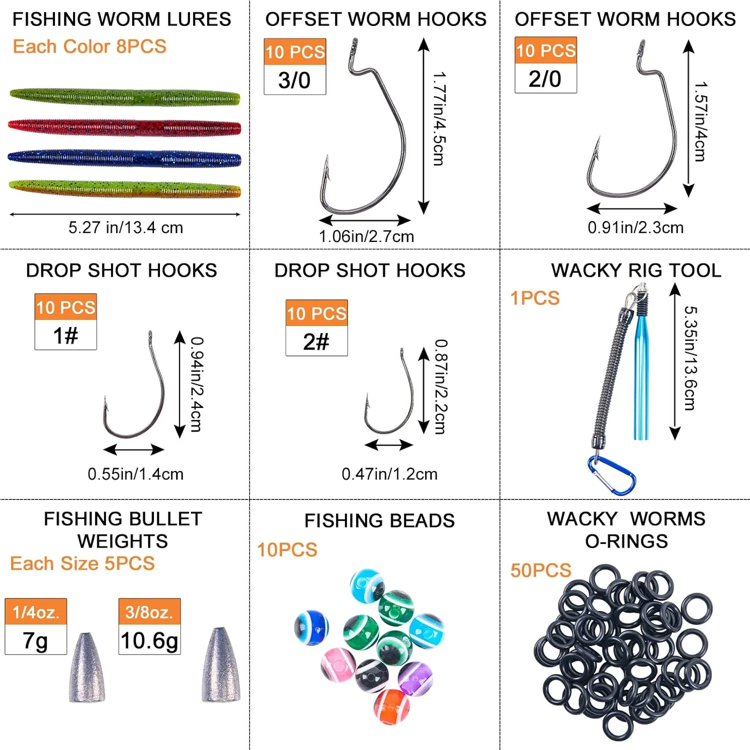 Goture Wacky Worm Fishing Lure Kit with Soft Plastics, Wacky Rig Tools, O-Rings, Worm & Drop Shot Hooks, Beads, Weights & Tackle Box