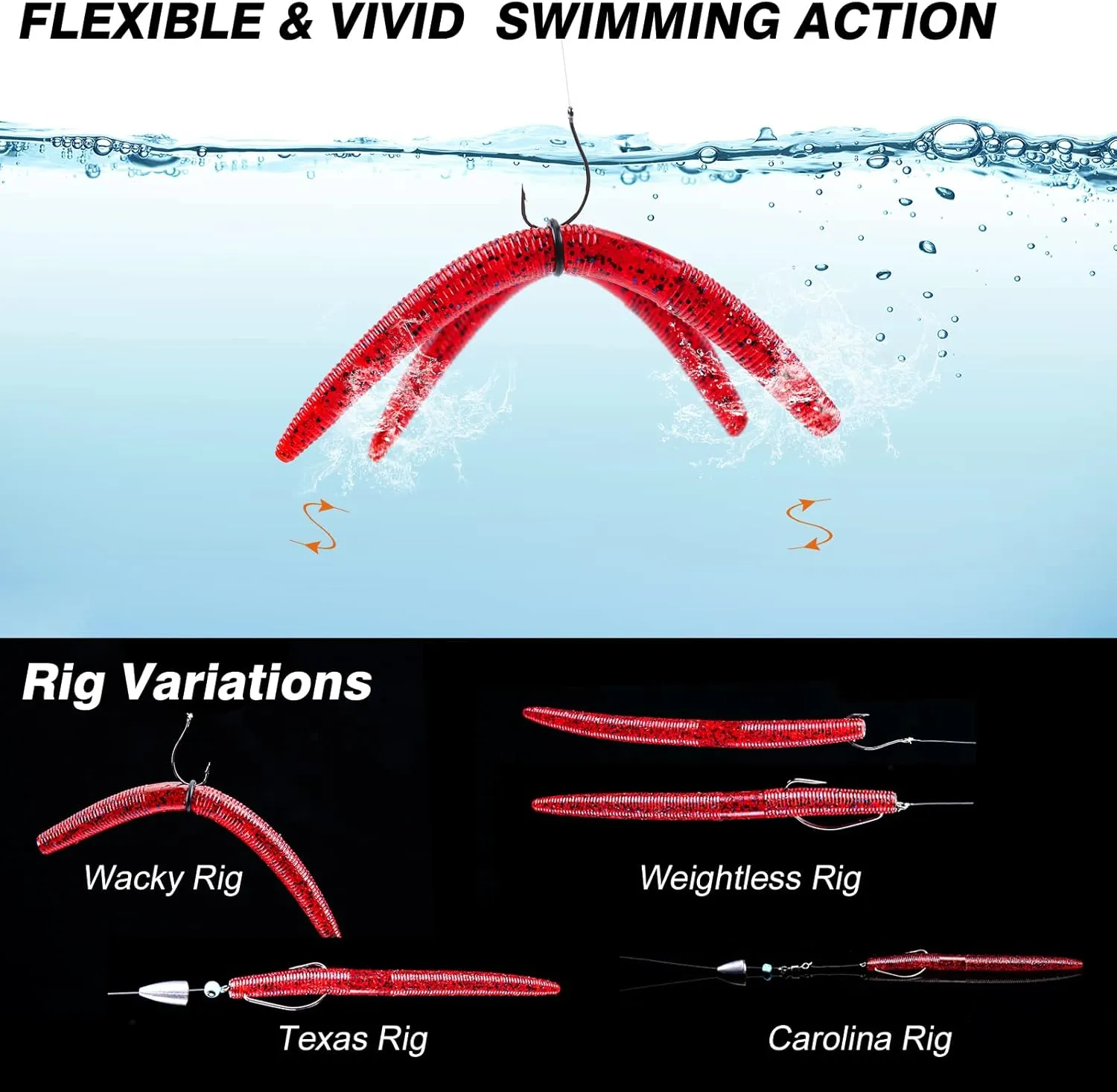 Goture Wacky Worm Fishing Lure Kit with Soft Plastics, Wacky Rig Tools, O-Rings, Worm & Drop Shot Hooks, Beads, Weights & Tackle Box