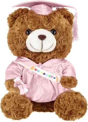 Graduation Bears 2025 Plush Stuffed Animal Bear with Gown Cap Tassel Set Cute Brown Graduate Gifts Stuffed Animal Doll Plush Toy for Graduation Party Supplies(13.8 Inch,Pink)