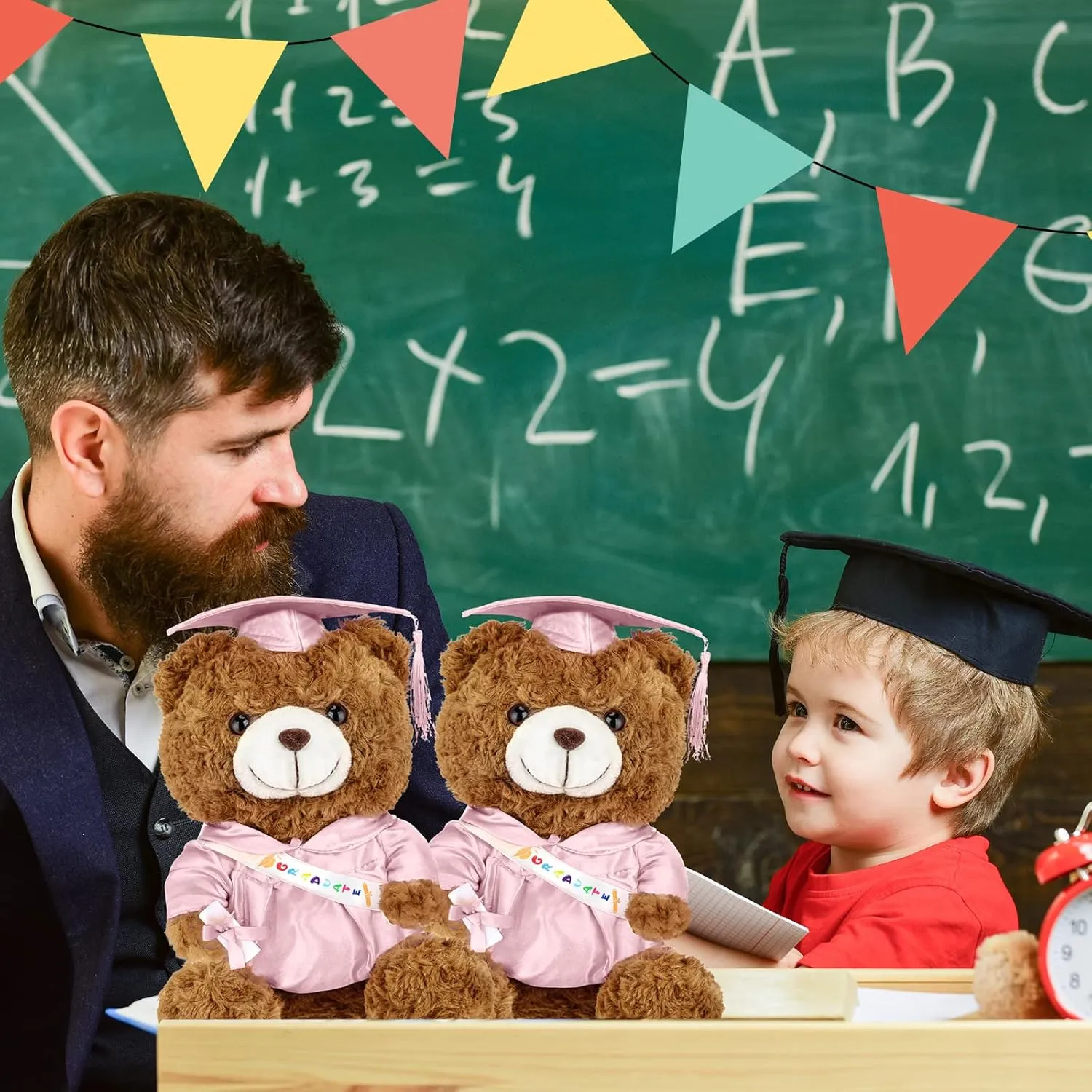 Graduation Bears 2025 Plush Stuffed Animal Bear with Gown Cap Tassel Set Cute Brown Graduate Gifts Stuffed Animal Doll Plush Toy for Graduation Party Supplies(13.8 Inch,Pink)