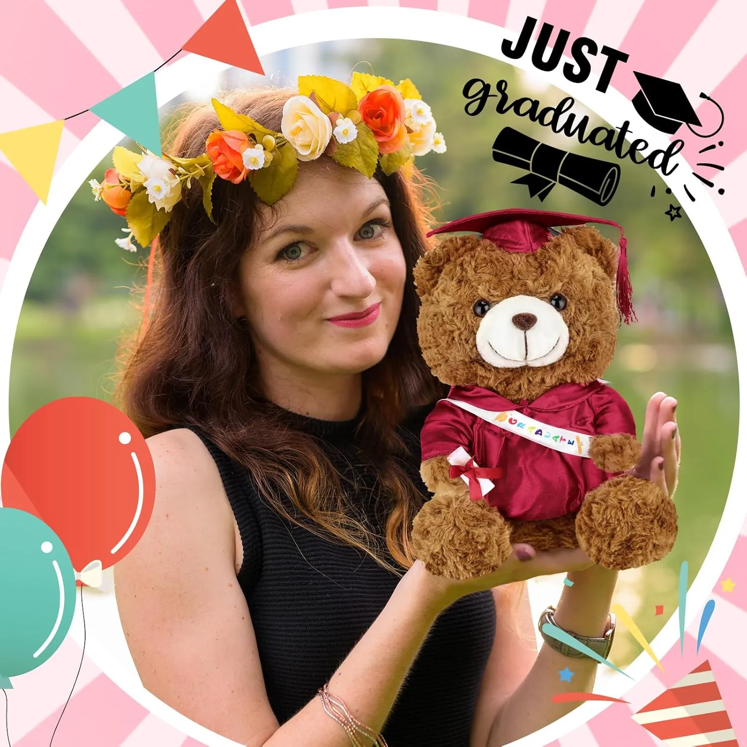 Graduation Bears 2025 Plush Stuffed Animal Bear with Gown Cap Tassel Set Cute Brown Graduate Gifts Stuffed Animal Doll Plush Toy for Graduation Party Supplies(9 Inch,Dark Red)