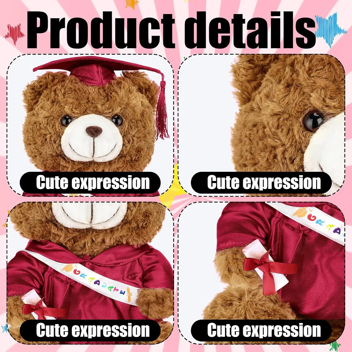 Graduation Bears 2025 Plush Stuffed Animal Bear with Gown Cap Tassel Set Cute Brown Graduate Gifts Stuffed Animal Doll Plush Toy for Graduation Party Supplies(9 Inch,Dark Red)