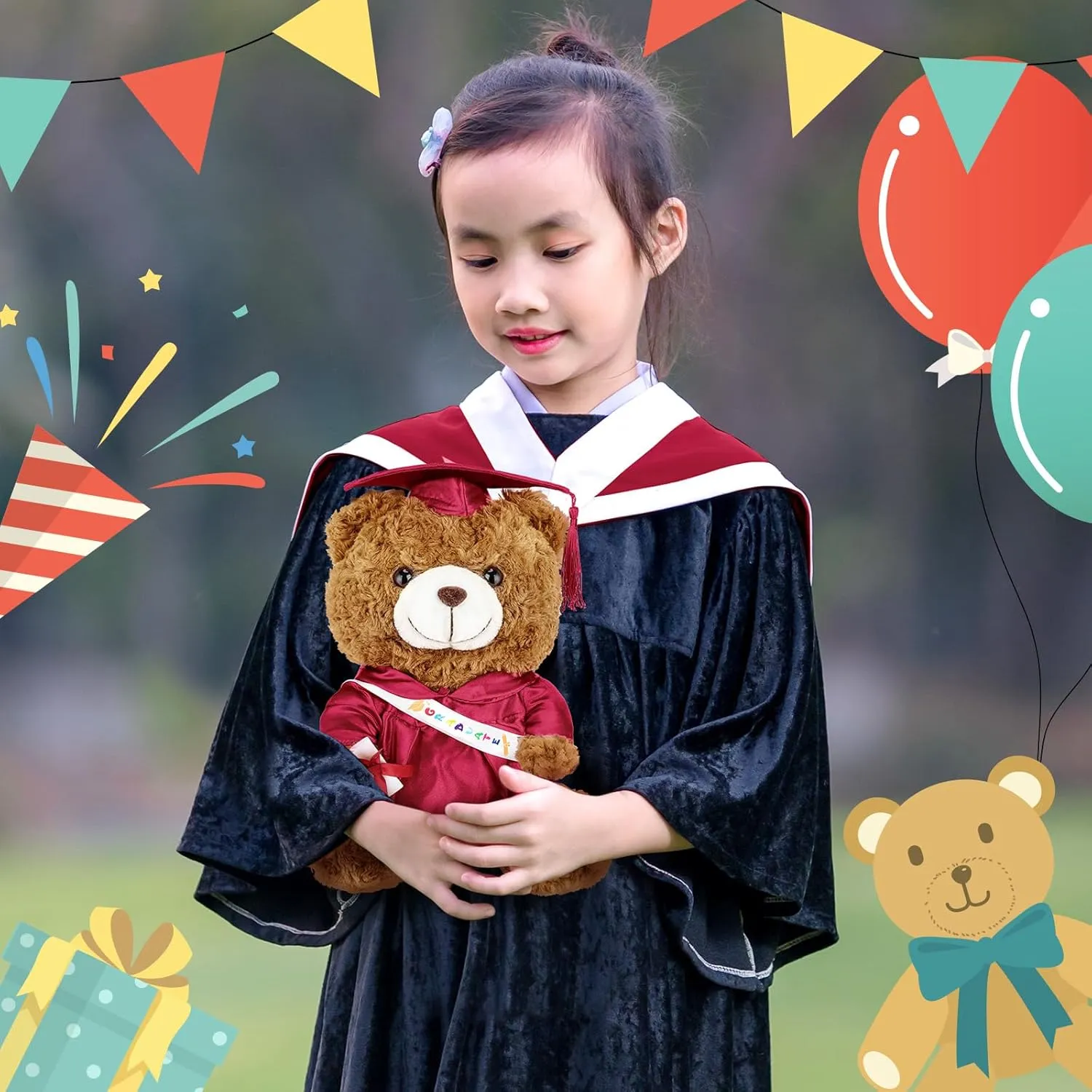 Graduation Bears 2025 Plush Stuffed Animal Bear with Gown Cap Tassel Set Cute Brown Graduate Gifts Stuffed Animal Doll Plush Toy for Graduation Party Supplies(9 Inch,Dark Red)
