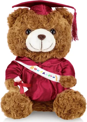 Graduation Bears 2025 Plush Stuffed Animal Bear with Gown Cap Tassel Set Cute Brown Graduate Gifts Stuffed Animal Doll Plush Toy for Graduation Party Supplies(9 Inch,Dark Red)