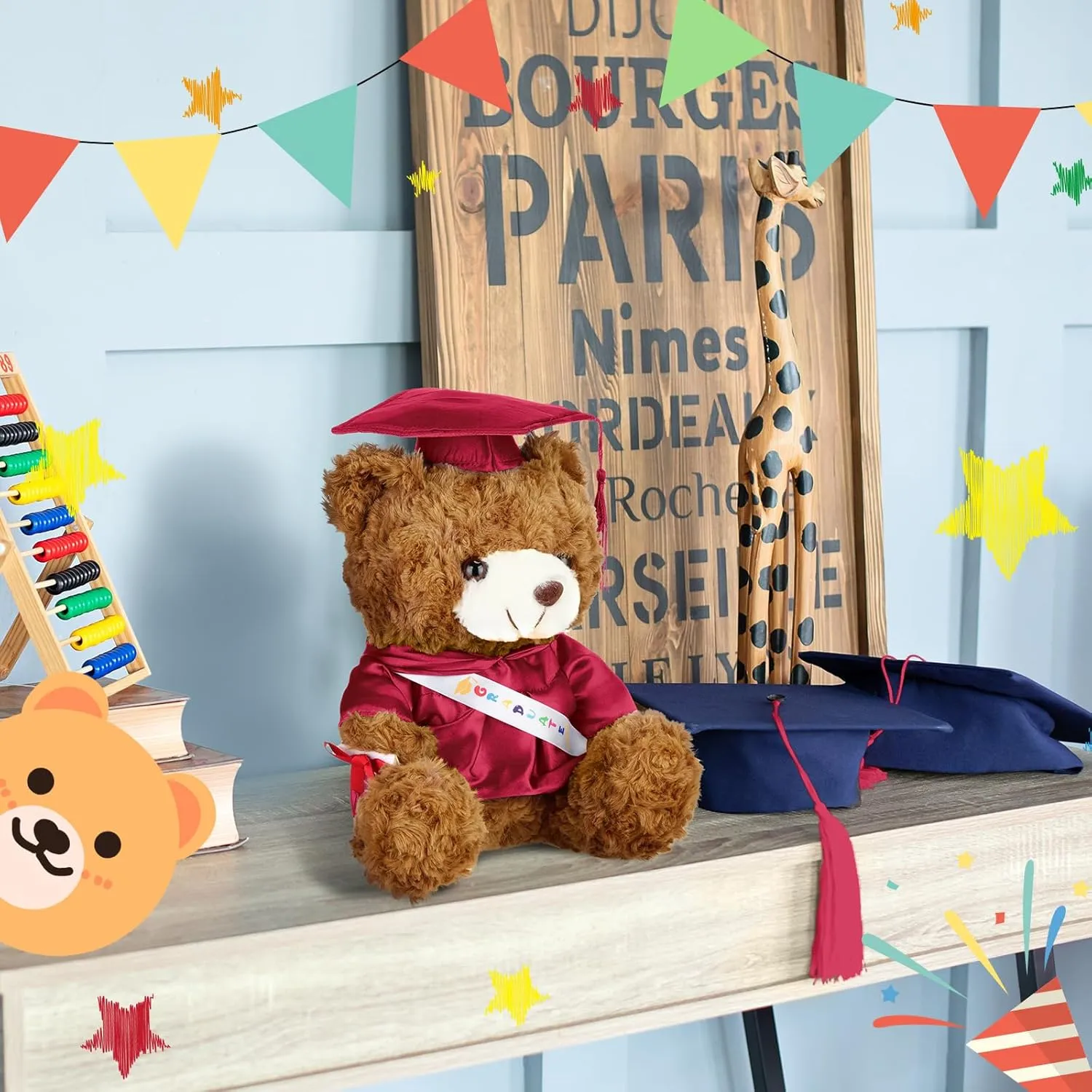Graduation Bears 2025 Plush Stuffed Animal Bear with Gown Cap Tassel Set Cute Brown Graduate Gifts Stuffed Animal Doll Plush Toy for Graduation Party Supplies(9 Inch,Dark Red)