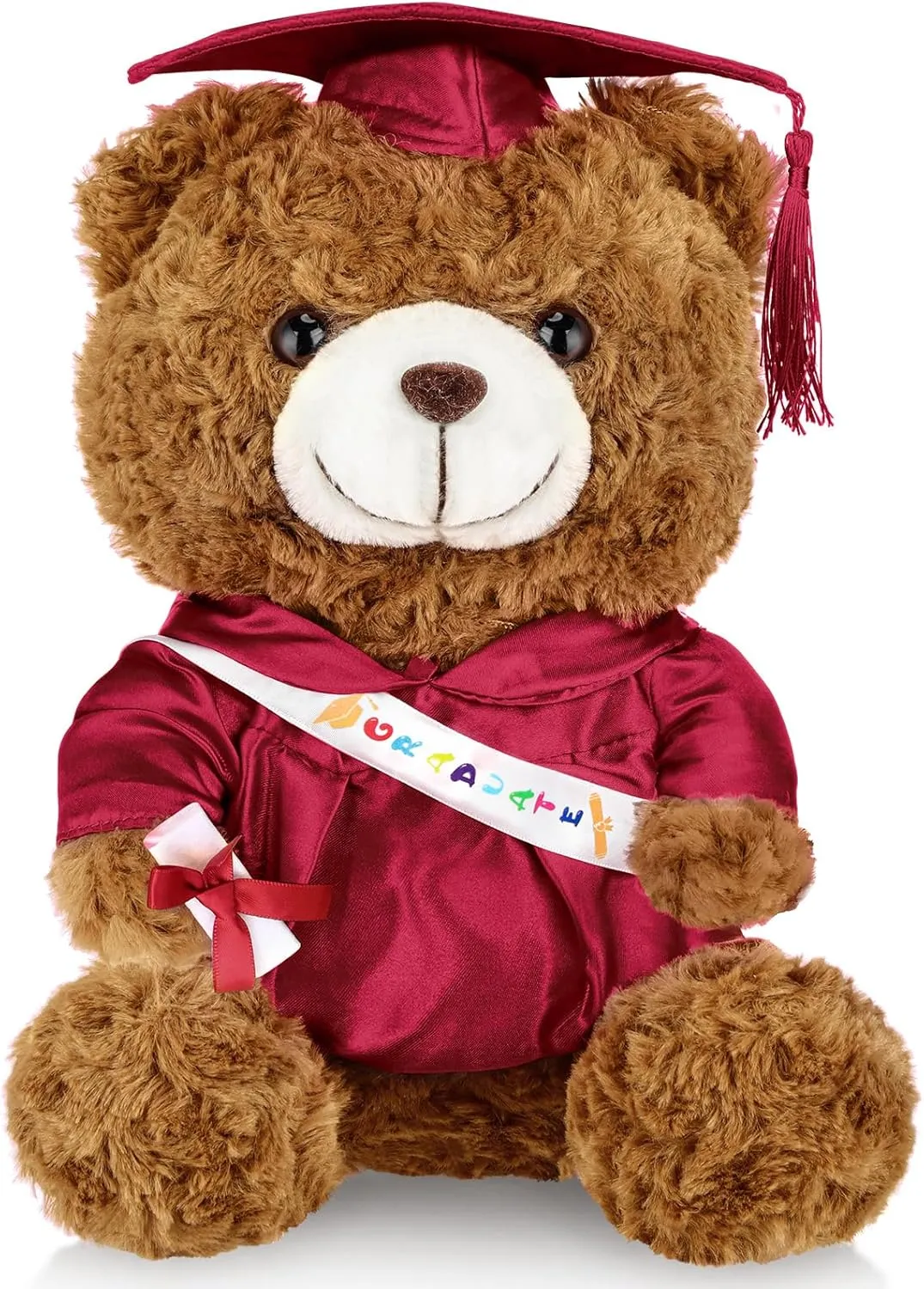 Graduation Bears 2025 Plush Stuffed Animal Bear with Gown Cap Tassel Set Cute Brown Graduate Gifts Stuffed Animal Doll Plush Toy for Graduation Party Supplies(9 Inch,Dark Red)